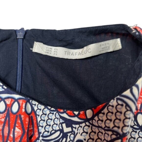 Zara Trafaluc Cut Out Mini Dress Red Navy Printed Fit Flair Cross Halter Size XS - Picture 5 of 13